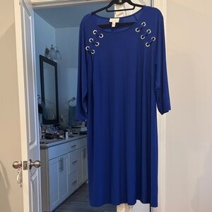 Chic Blue Long Sleeve Dress with Grommet Accents